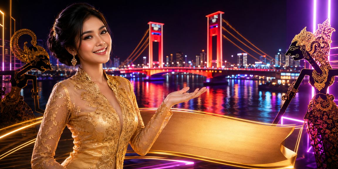 Suasana malam penuh lampu neon dengan nuansa taruhan online yang modern
