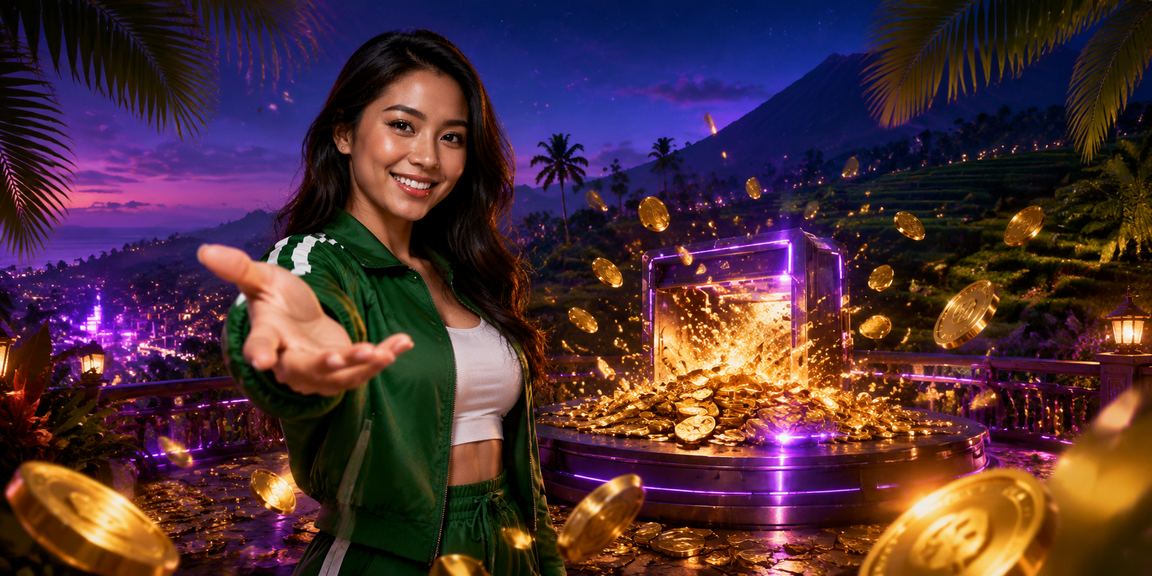 Tampilan antarmuka platform casino online dengan pencahayaan neon di malam hari
