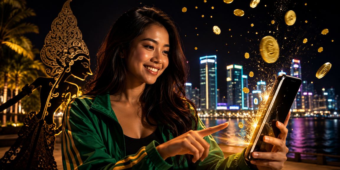 Tampilan neon casino mobile dengan notifikasi reward yang muncul di layar ponsel