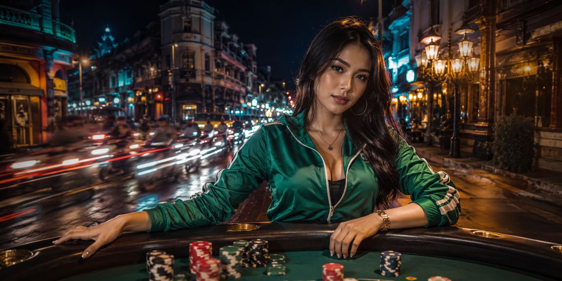 Pencahayaan neon modern mencerminkan suasana platform taruhan digital yang aman dan terenkripsi